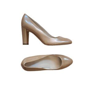Women’s Size 8 Marc Fisher LTD Block Heel Nude/Champagne Patent Leather Pump